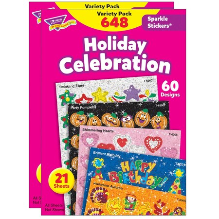 Trend Enterprises Holiday Celebration Sparkle Stickers Variety Pack, PK1296 T63903